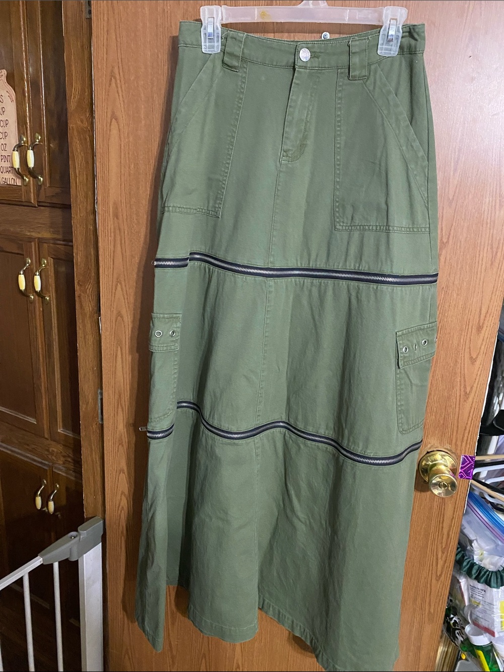 Green zip off maxi skirt